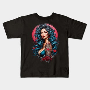 Beautiful Latina chola tattoo art retro vintage boho design Kids T-Shirt